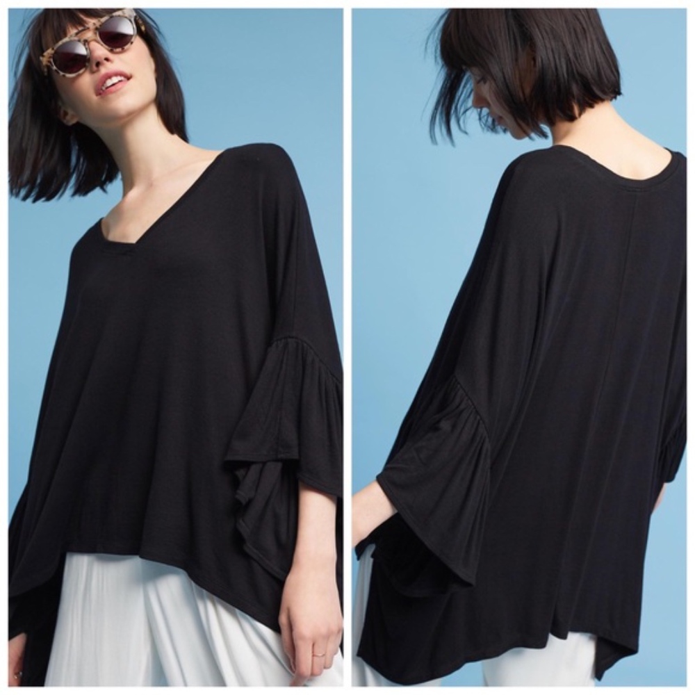 Akemi + Kin Black Flutter Sleeve Tee